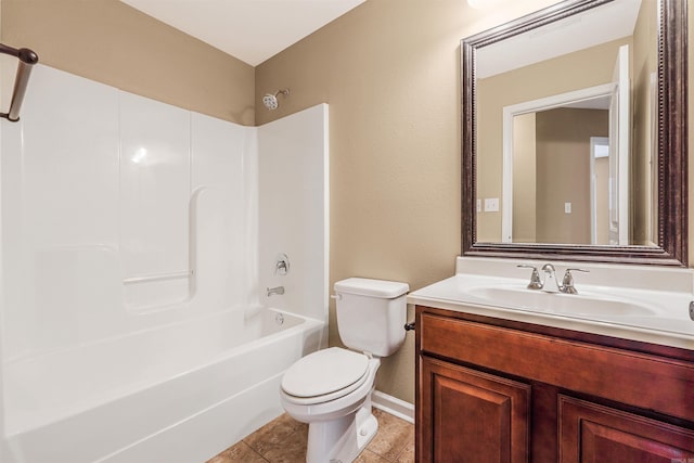 full bathroom featuring tile patterned flooring, vanity, toilet, and shower / washtub combination