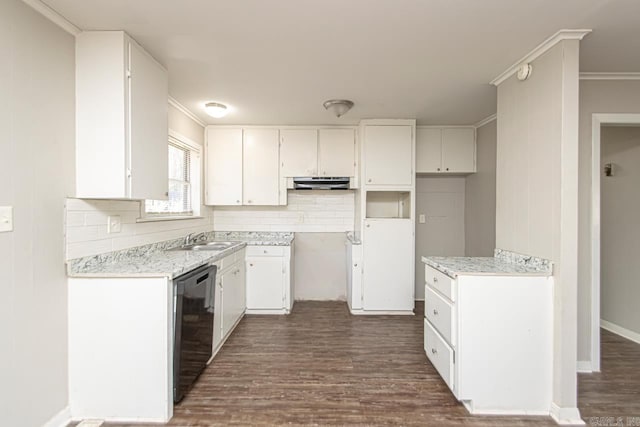 kitchen featuring decorative backsplash, white cabinetry, and dishwasher