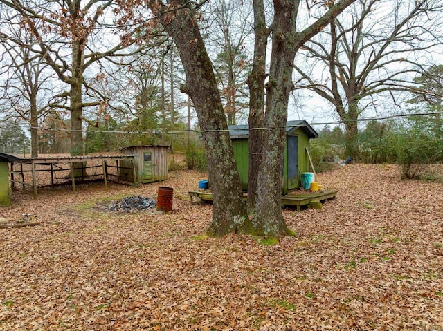 view of yard featuring a storage unit