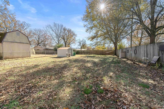 view of yard with a shed