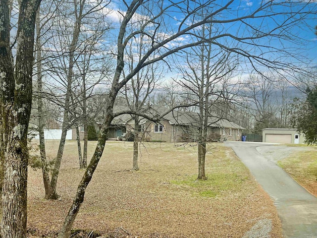 view of yard with a garage