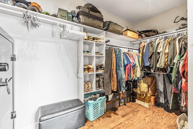 spacious closet with hardwood / wood-style flooring