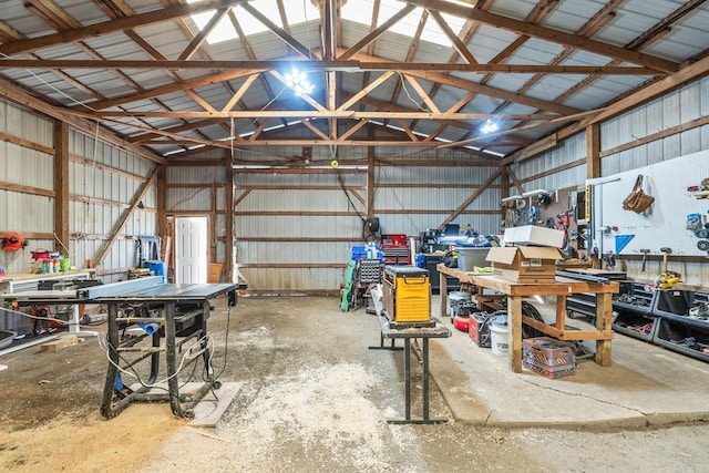 garage featuring a workshop area