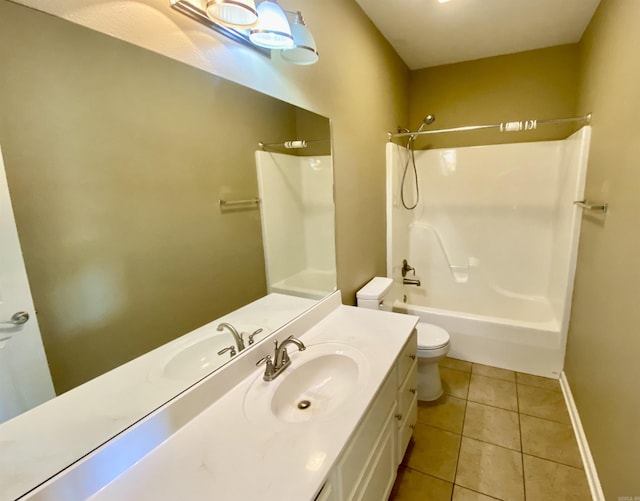 full bathroom featuring tile patterned flooring, vanity, toilet, and shower / bathing tub combination