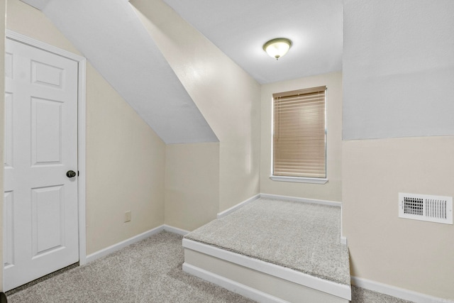 bonus room with light carpet and vaulted ceiling