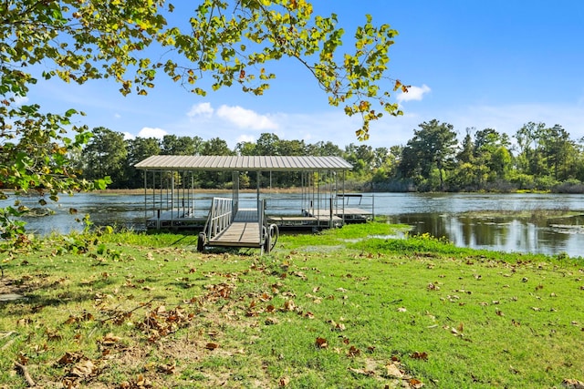 view of dock featuring a water view