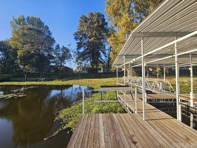 view of dock with a water view