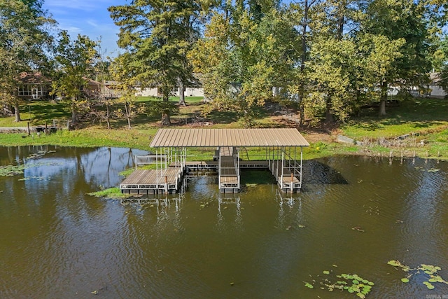 dock area with a water view