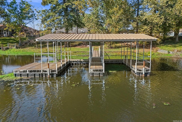 dock area featuring a water view