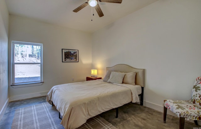 bedroom featuring carpet floors and ceiling fan