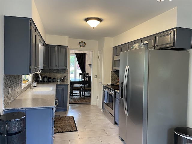 kitchen with appliances with stainless steel finishes, sink, and backsplash