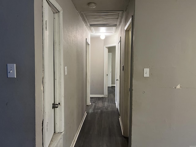 hallway with dark hardwood / wood-style flooring