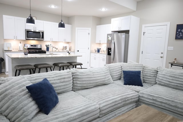 living room with sink