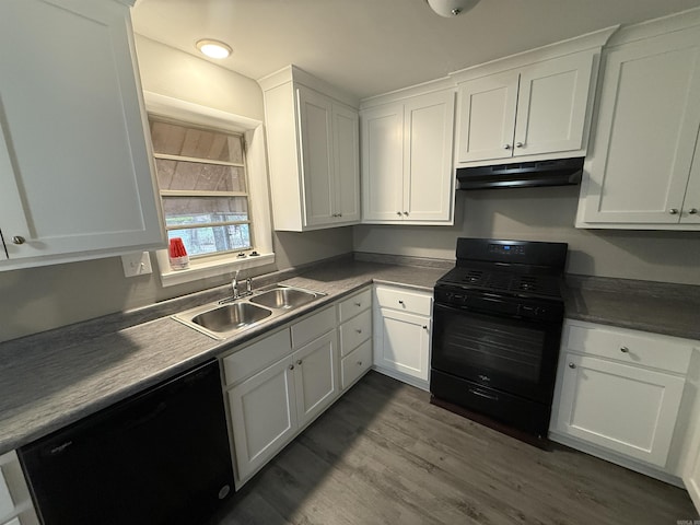 kitchen featuring white cabinets, sink, and black appliances