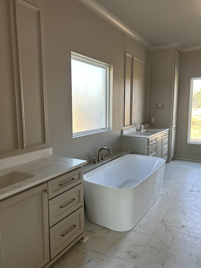 bathroom featuring crown molding and vanity