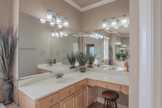 bathroom featuring vanity and ornamental molding