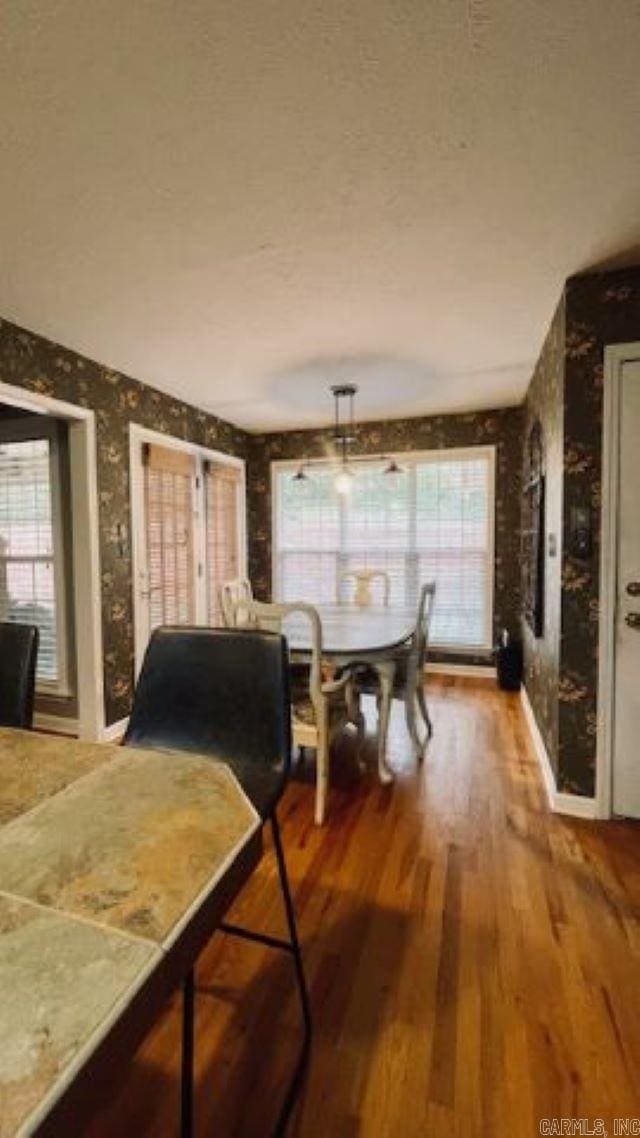 dining area with a wealth of natural light and hardwood / wood-style flooring