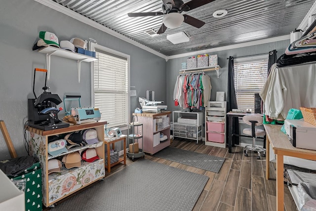 storage room with ceiling fan