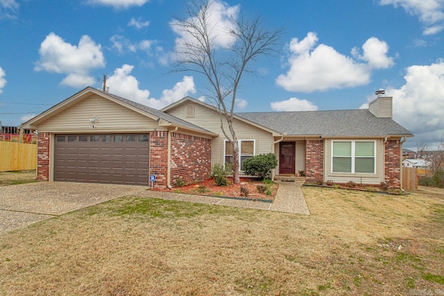 ranch-style home featuring a front yard and a garage