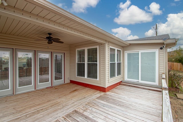 wooden deck with ceiling fan