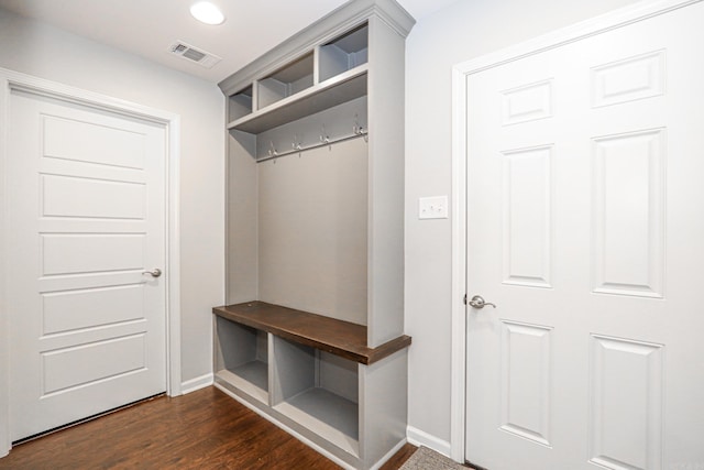 mudroom with dark wood-type flooring