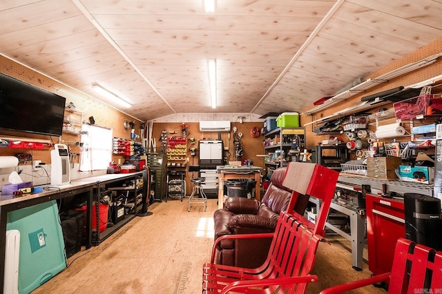 storage room featuring an AC wall unit