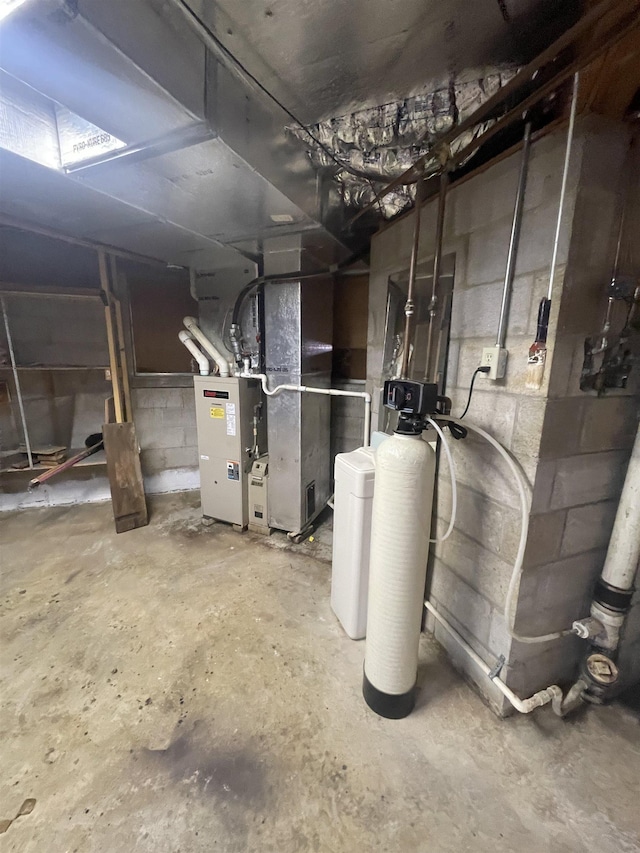 basement featuring heating unit