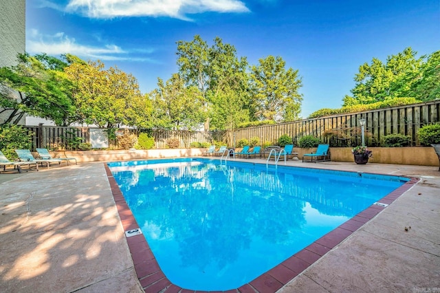 view of swimming pool featuring a patio area