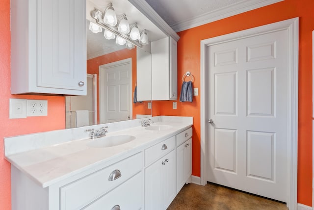 bathroom featuring vanity and crown molding