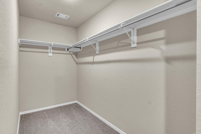 walk in closet with visible vents and carpet flooring