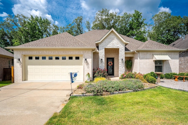 view of front facade featuring a front yard and a garage