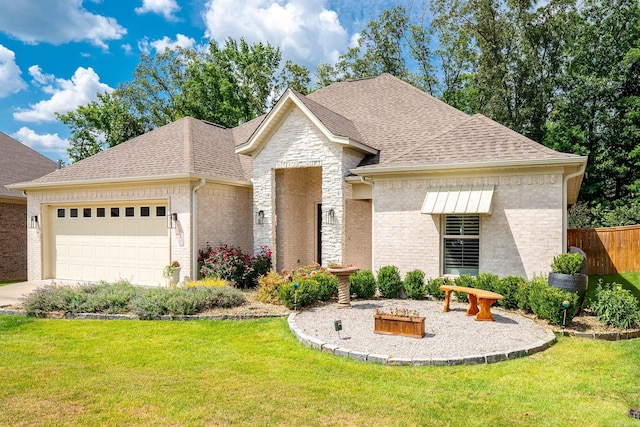 view of front of house featuring a garage and a front lawn