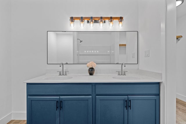 bathroom with vanity and wood-type flooring