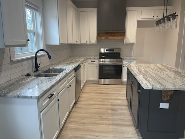 kitchen featuring tasteful backsplash, white cabinetry, sink, and stainless steel appliances