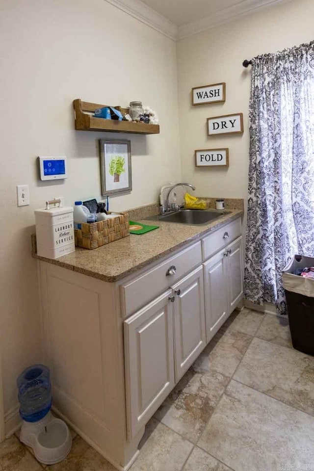 interior space with ornamental molding and sink