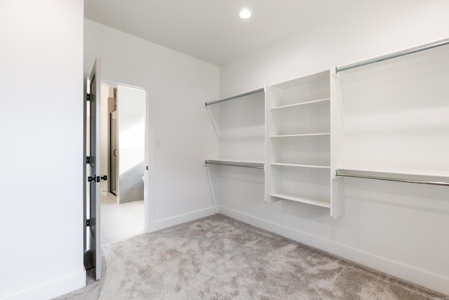 spacious closet with light colored carpet