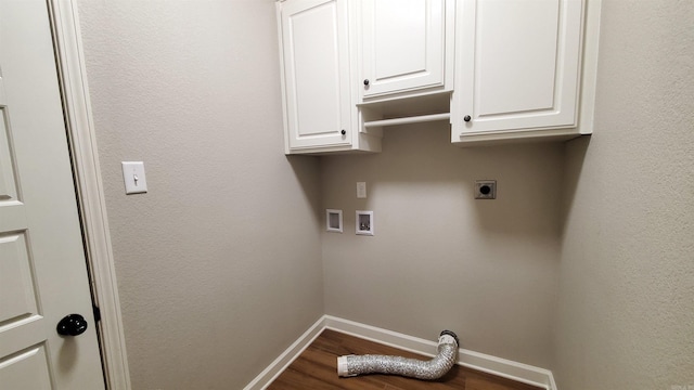 laundry area featuring washer hookup, dark wood-type flooring, cabinets, and hookup for an electric dryer