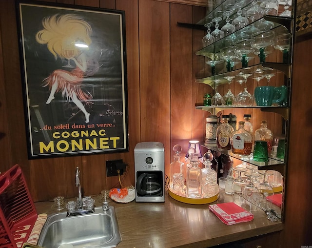 bar with wooden walls and sink