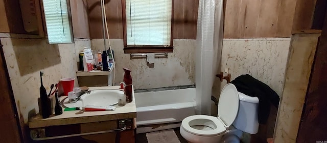 full bathroom with vanity, bathing tub / shower combination, and toilet