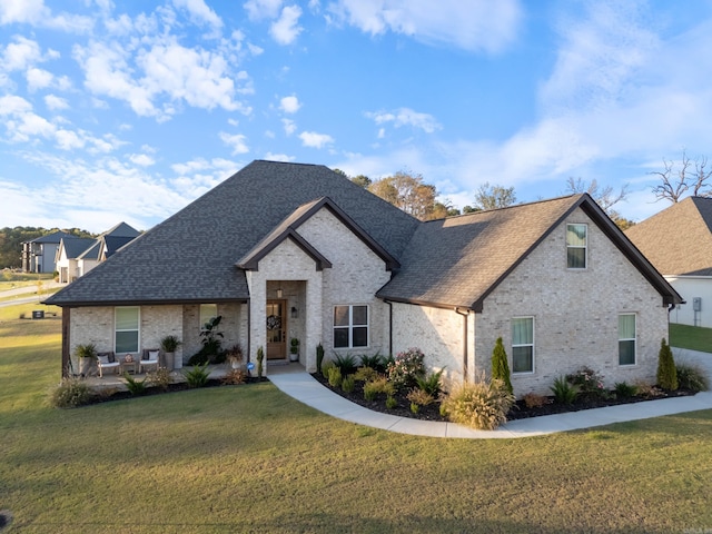 french country style house with a front lawn