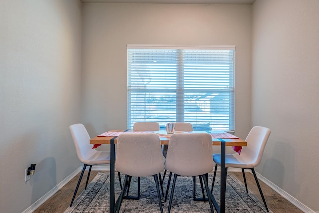 dining room featuring plenty of natural light and dark wood-type flooring