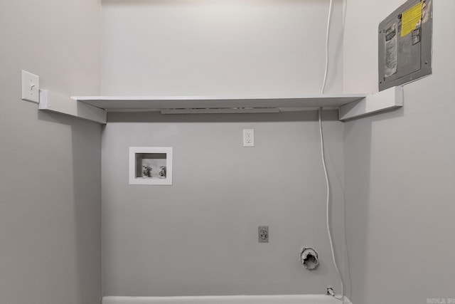 clothes washing area featuring washer hookup, electric panel, and electric dryer hookup