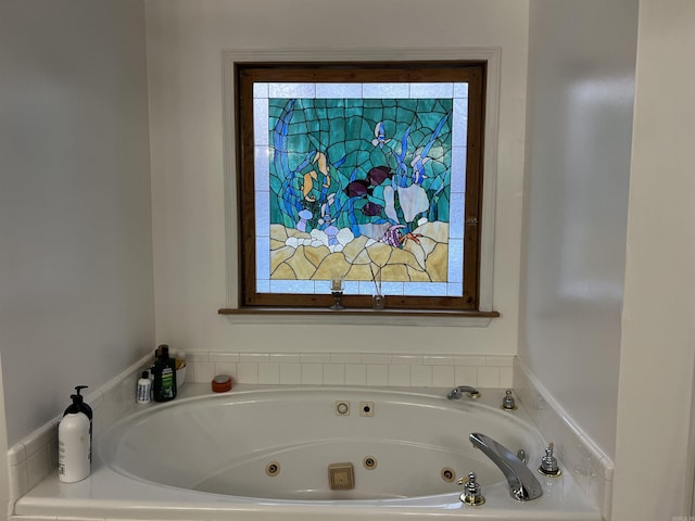 bathroom featuring a relaxing tiled tub