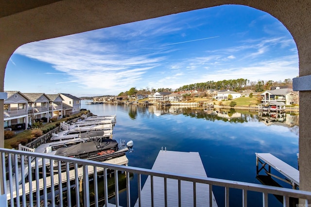 dock area featuring a water view