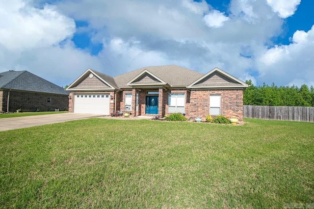 craftsman-style home with a garage and a front lawn