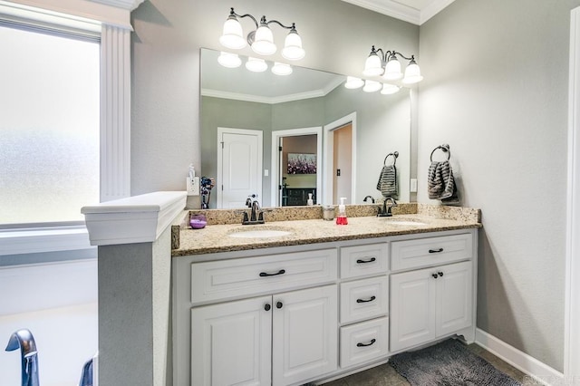 bathroom featuring vanity and crown molding