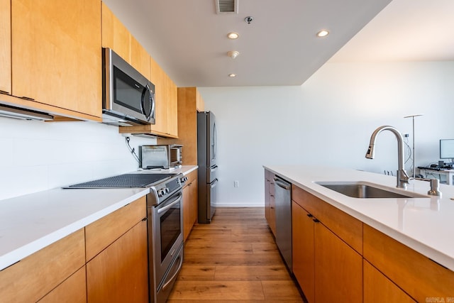 kitchen featuring sink, light hardwood / wood-style floors, and appliances with stainless steel finishes