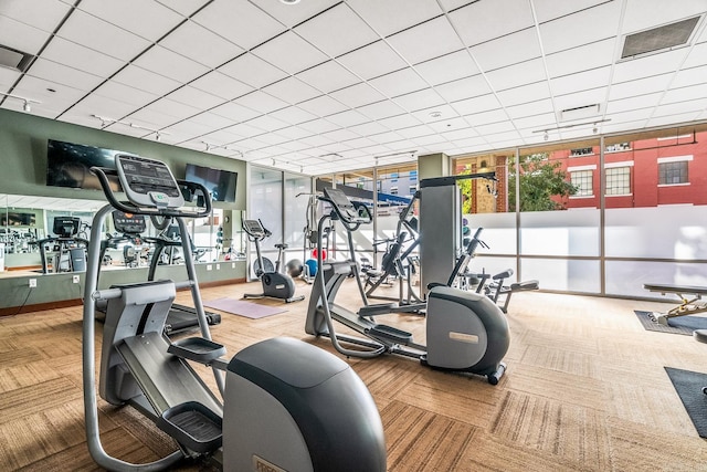 workout area featuring carpet