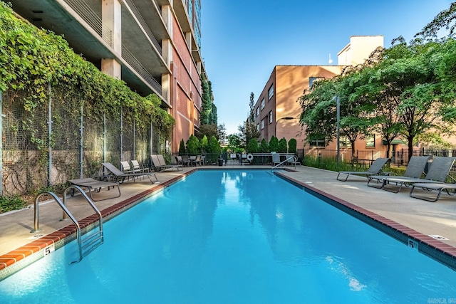 view of swimming pool featuring a patio