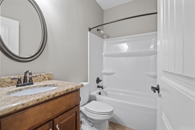 full bathroom featuring tile patterned flooring, vanity, shower / bathtub combination, and toilet